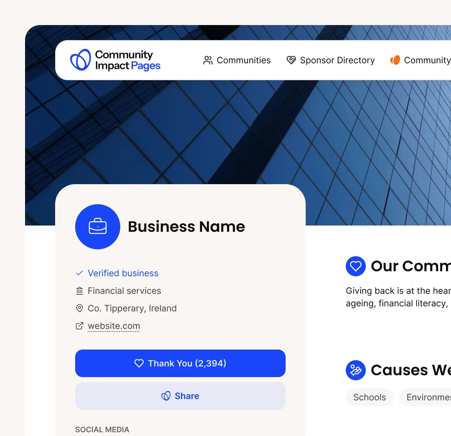 Business community impact page preview